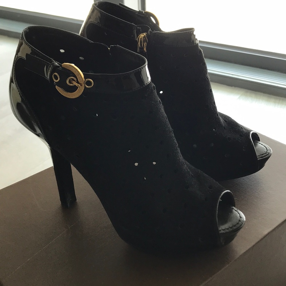 Louis Vuitton black open toe booties boots 36.5